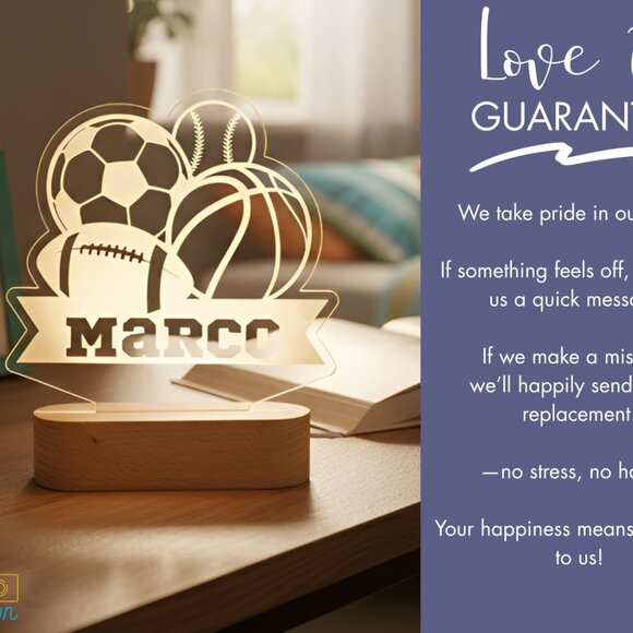 Personalized Sports Night Light | Custom Baseball, Football, Basketball & Soccer - Picture 6 of 8